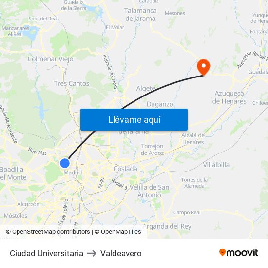 Ciudad Universitaria to Valdeavero map