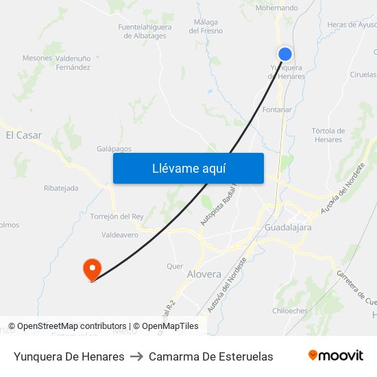 Yunquera De Henares to Camarma De Esteruelas map
