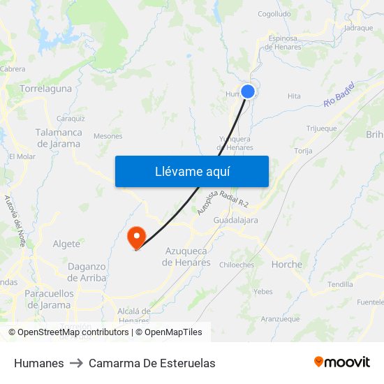 Humanes to Camarma De Esteruelas map