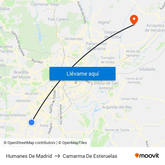 Humanes De Madrid to Camarma De Esteruelas map