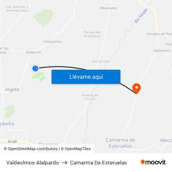 Valdeolmos-Alalpardo to Camarma De Esteruelas map