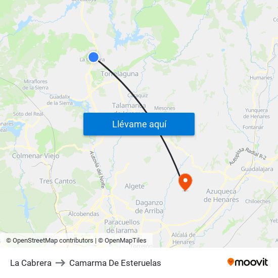 La Cabrera to Camarma De Esteruelas map
