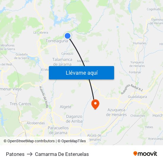 Patones to Camarma De Esteruelas map