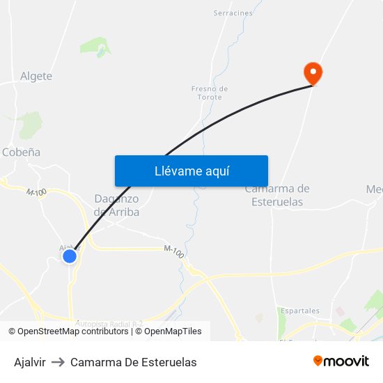 Ajalvir to Camarma De Esteruelas map