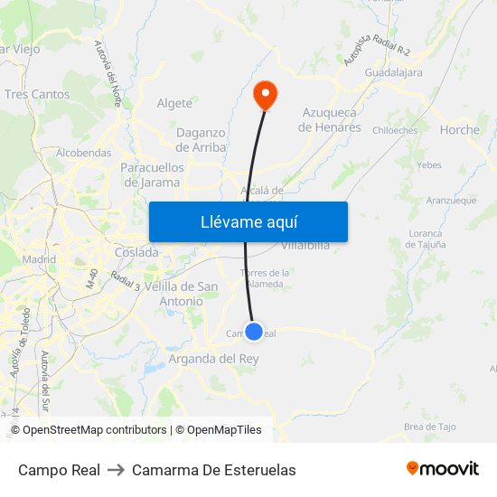 Campo Real to Camarma De Esteruelas map