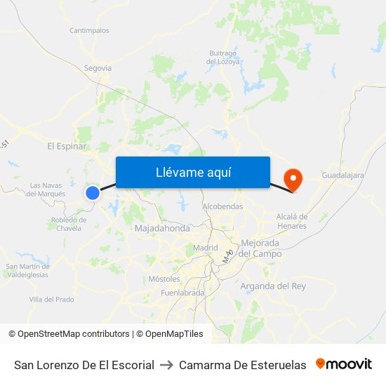 San Lorenzo De El Escorial to Camarma De Esteruelas map
