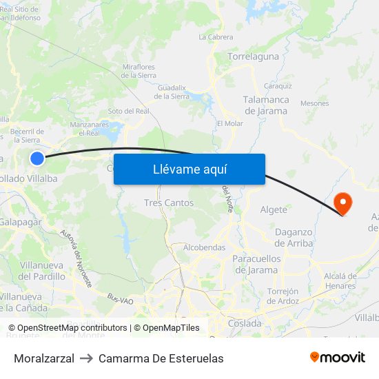 Moralzarzal to Camarma De Esteruelas map