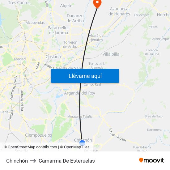 Chinchón to Camarma De Esteruelas map