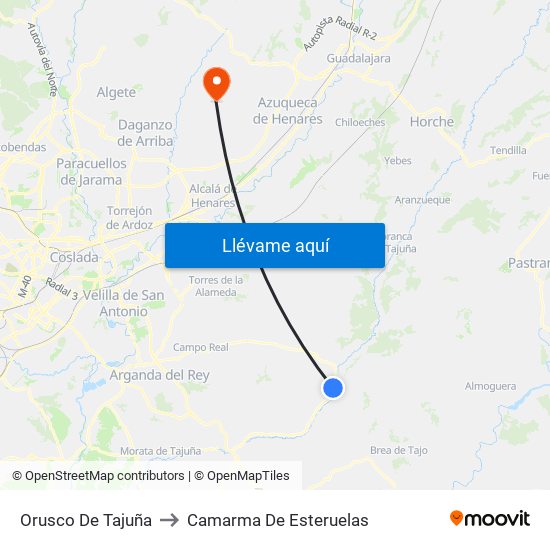 Orusco De Tajuña to Camarma De Esteruelas map