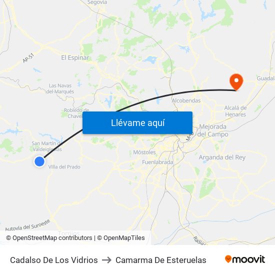 Cadalso De Los Vidrios to Camarma De Esteruelas map