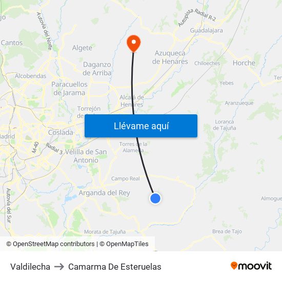Valdilecha to Camarma De Esteruelas map