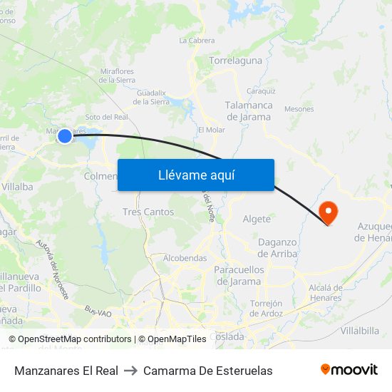 Manzanares El Real to Camarma De Esteruelas map