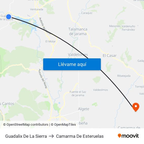 Guadalix De La Sierra to Camarma De Esteruelas map