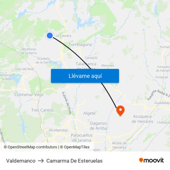 Valdemanco to Camarma De Esteruelas map