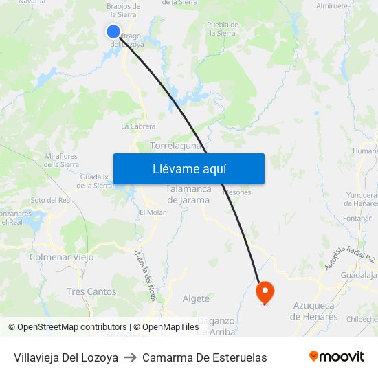 Villavieja Del Lozoya to Camarma De Esteruelas map