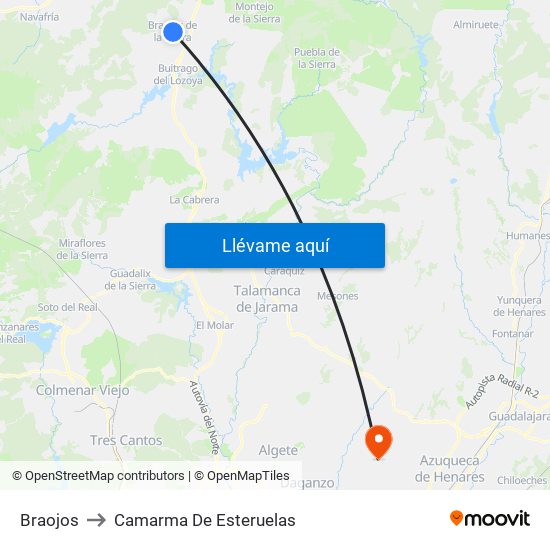 Braojos to Camarma De Esteruelas map