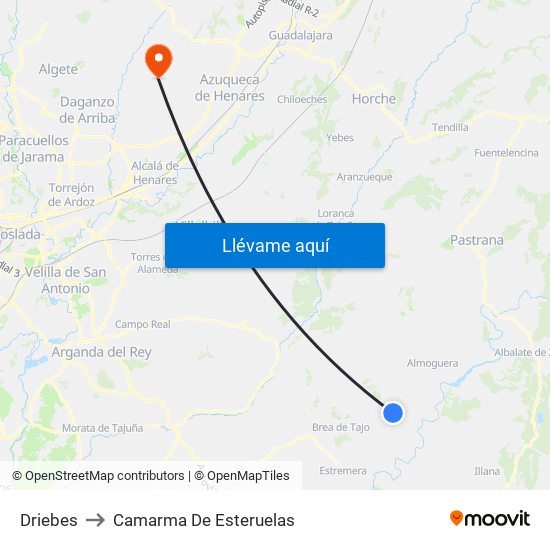 Driebes to Camarma De Esteruelas map