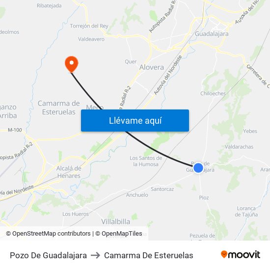 Pozo De Guadalajara to Camarma De Esteruelas map
