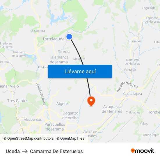 Uceda to Camarma De Esteruelas map