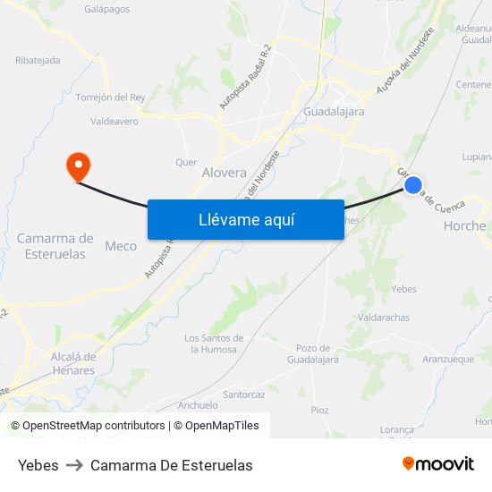 Yebes to Camarma De Esteruelas map