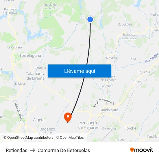 Retiendas to Camarma De Esteruelas map