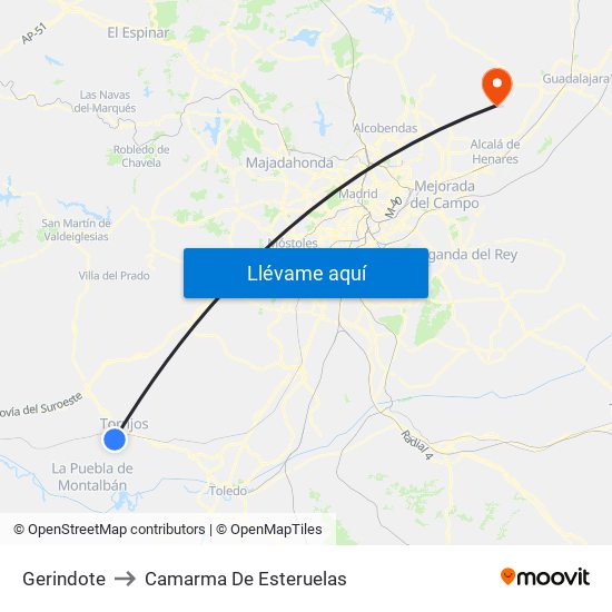 Gerindote to Camarma De Esteruelas map