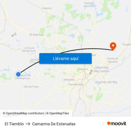 El Tiemblo to Camarma De Esteruelas map