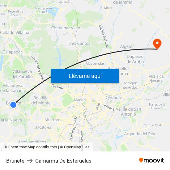 Brunete to Camarma De Esteruelas map