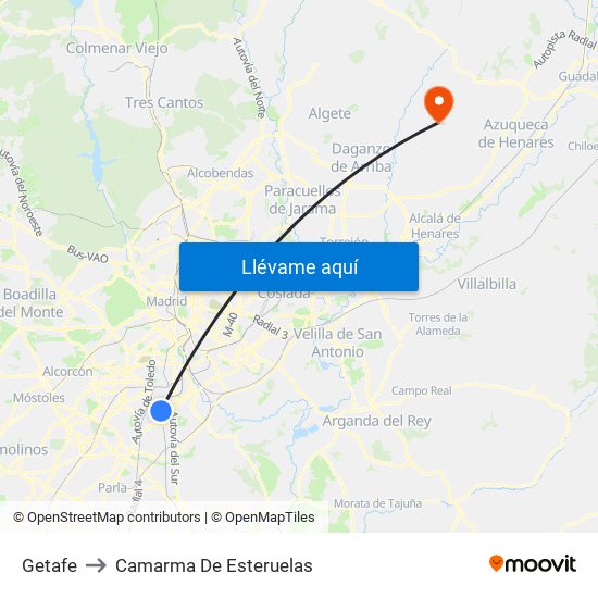 Getafe to Camarma De Esteruelas map