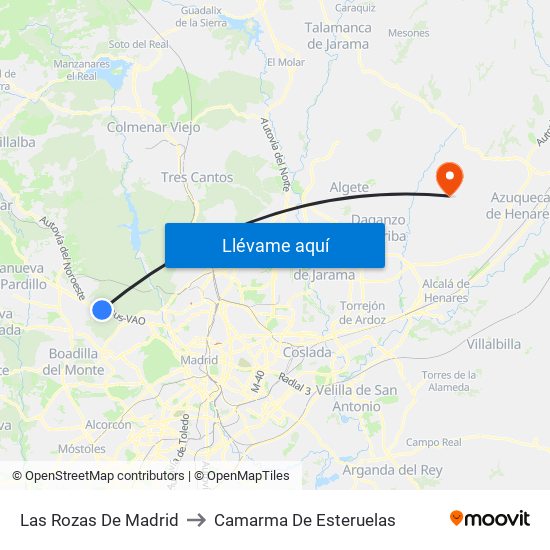 Las Rozas De Madrid to Camarma De Esteruelas map