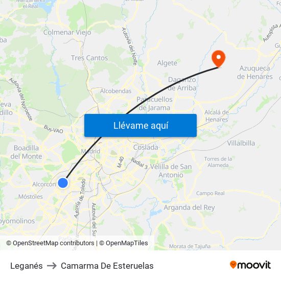 Leganés to Camarma De Esteruelas map