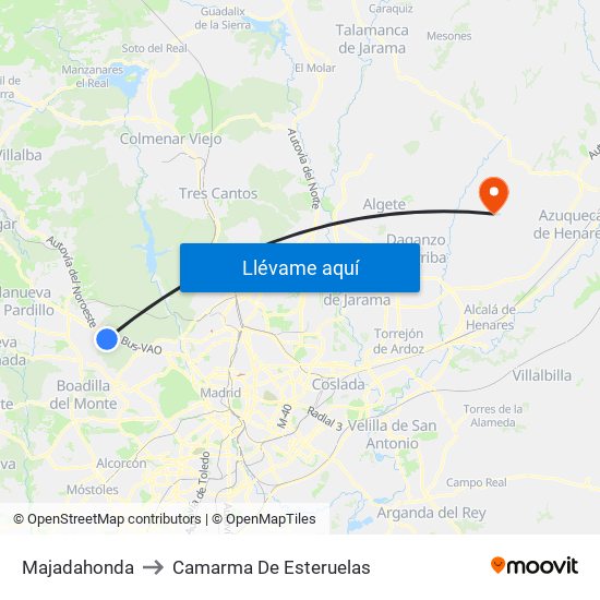 Majadahonda to Camarma De Esteruelas map
