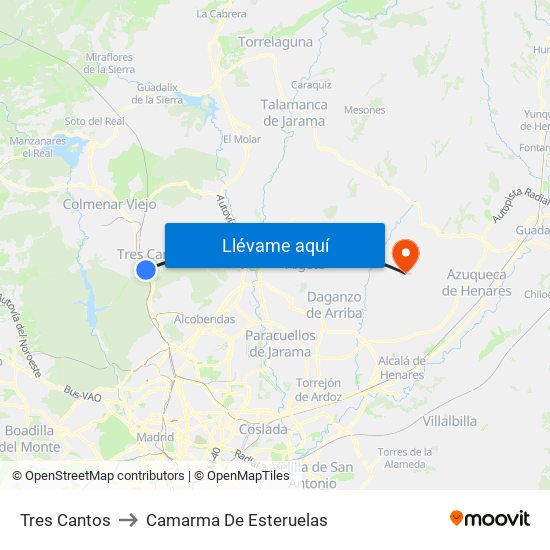 Tres Cantos to Camarma De Esteruelas map