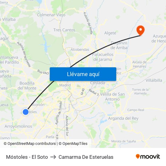 Móstoles - El Soto to Camarma De Esteruelas map