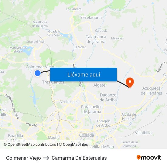 Colmenar Viejo to Camarma De Esteruelas map