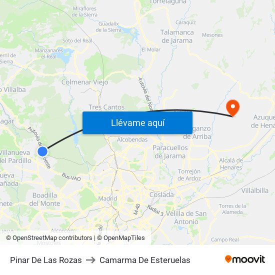 Pinar De Las Rozas to Camarma De Esteruelas map