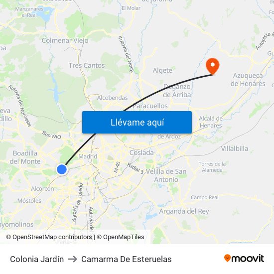 Colonia Jardín to Camarma De Esteruelas map