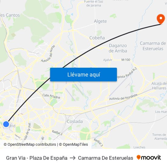 Gran Vía - Plaza De España to Camarma De Esteruelas map