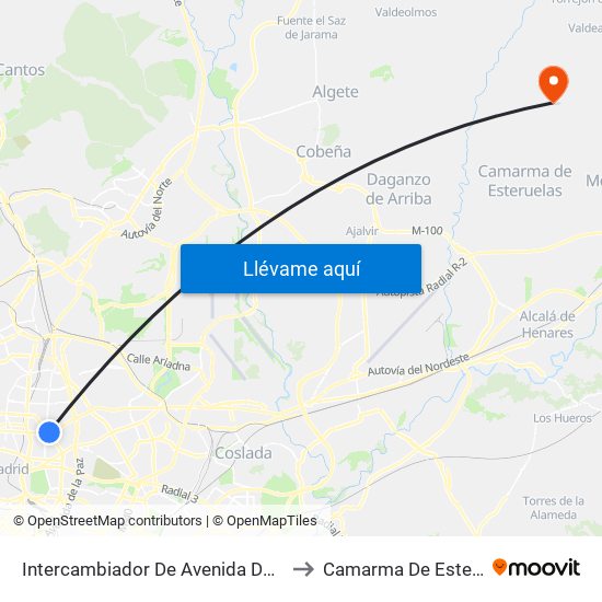 Intercambiador De Avenida De América to Camarma De Esteruelas map