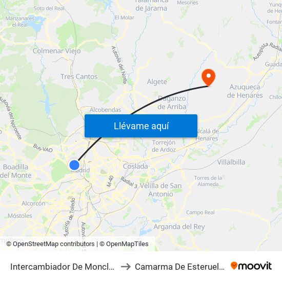 Intercambiador De Moncloa to Camarma De Esteruelas map