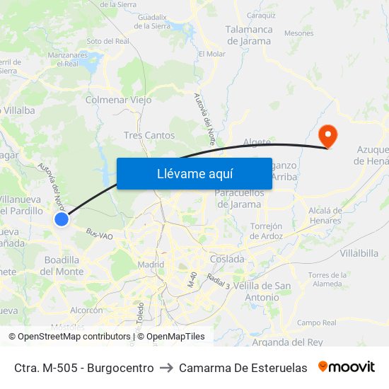 Ctra. M-505 - Burgocentro to Camarma De Esteruelas map