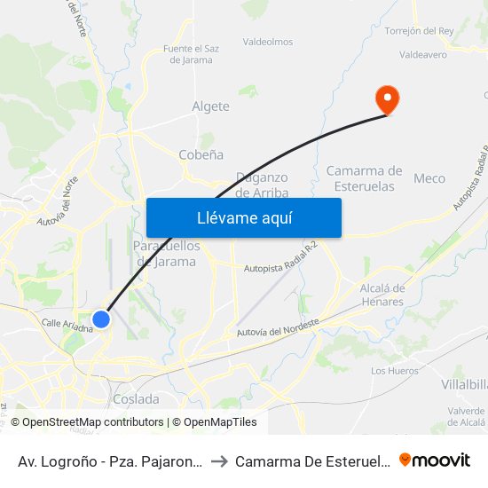 Av. Logroño - Pza. Pajarones to Camarma De Esteruelas map