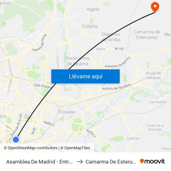 Asamblea De Madrid - Entrevías to Camarma De Esteruelas map
