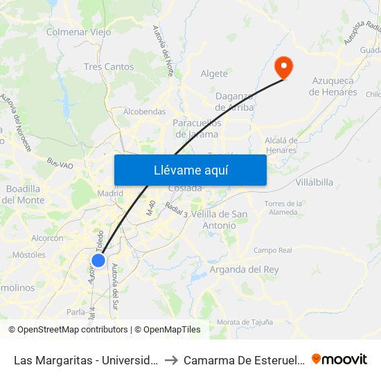 Las Margaritas - Universidad to Camarma De Esteruelas map