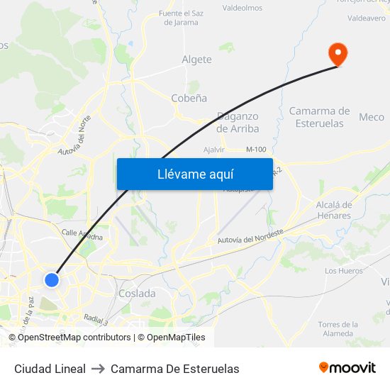 Ciudad Lineal to Camarma De Esteruelas map