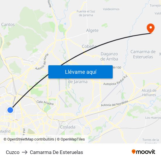 Cuzco to Camarma De Esteruelas map
