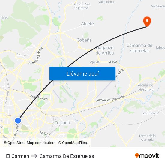 El Carmen to Camarma De Esteruelas map