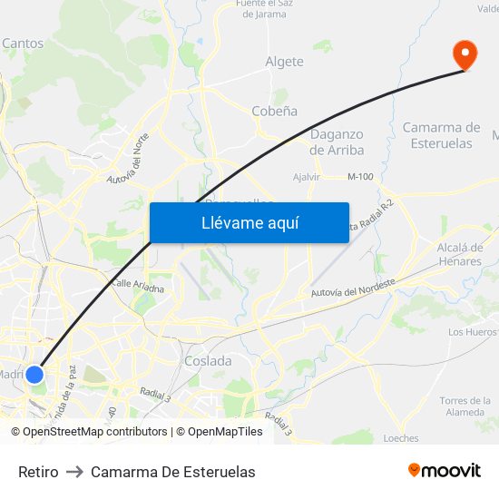 Retiro to Camarma De Esteruelas map