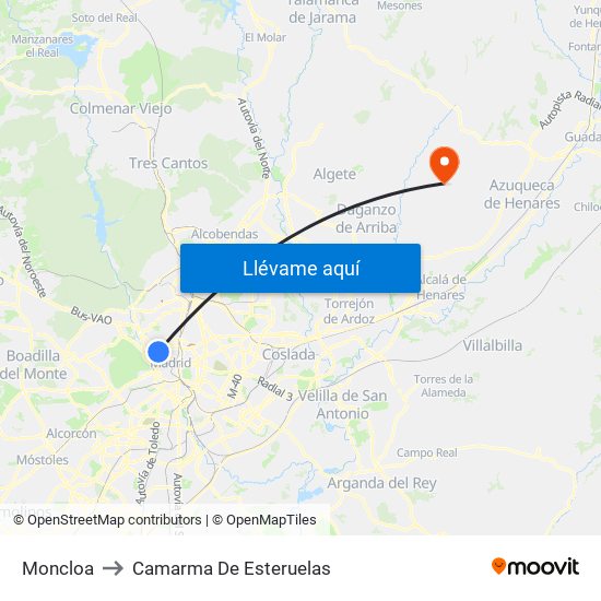 Moncloa to Camarma De Esteruelas map
