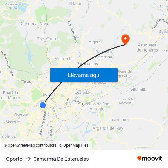 Oporto to Camarma De Esteruelas map